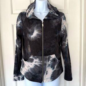 Kristin Crenshaw Black and White Tie Dye Lightweight Zip Up Hoodie